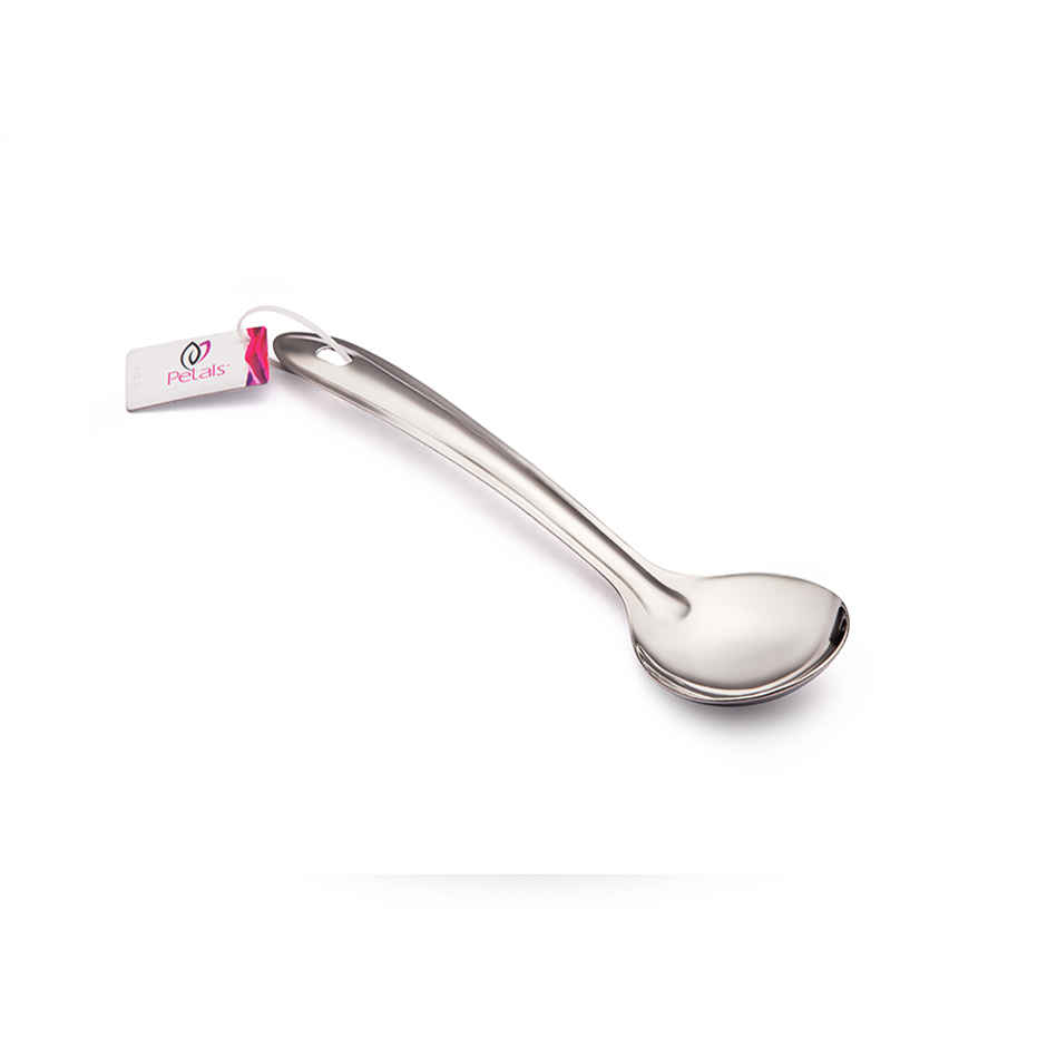 Petals Stainless Steel Cooking/Serving/Spatula- Oval Pan Spoon/Salad/Curry Server | 19 cm