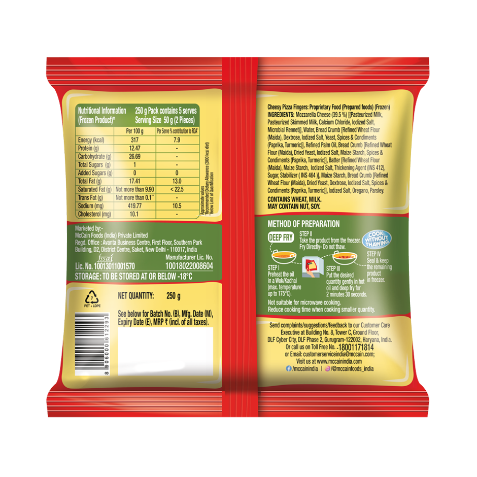 Mccain New Mini Samosa With Cheese Pizza Style Filling(240gms) & Mccain Cheesy Pizza Finger(250gms) Combo