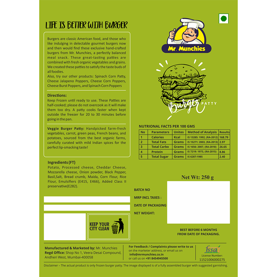 Mr. Munchies Premium Cheese Burst Burger Patty