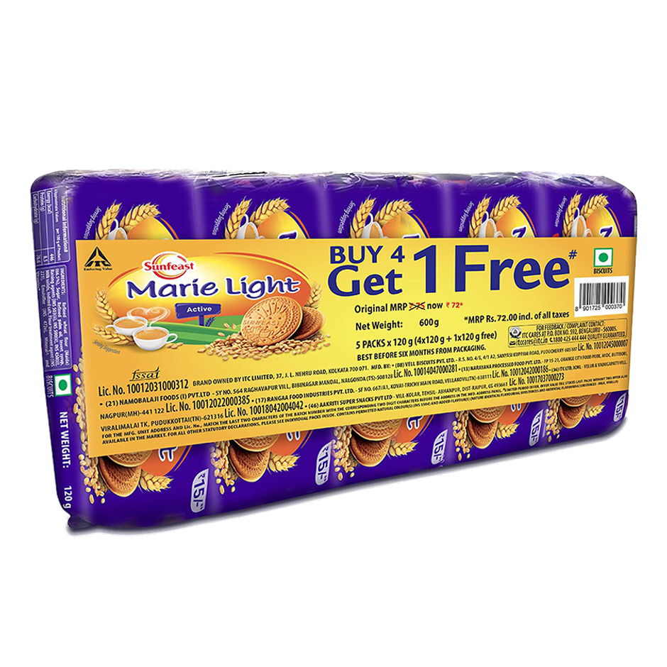 Sunfeast Light Active Plain Marie Biscuits with Iron and 6 Vitamins | Trans Fat-free Combo