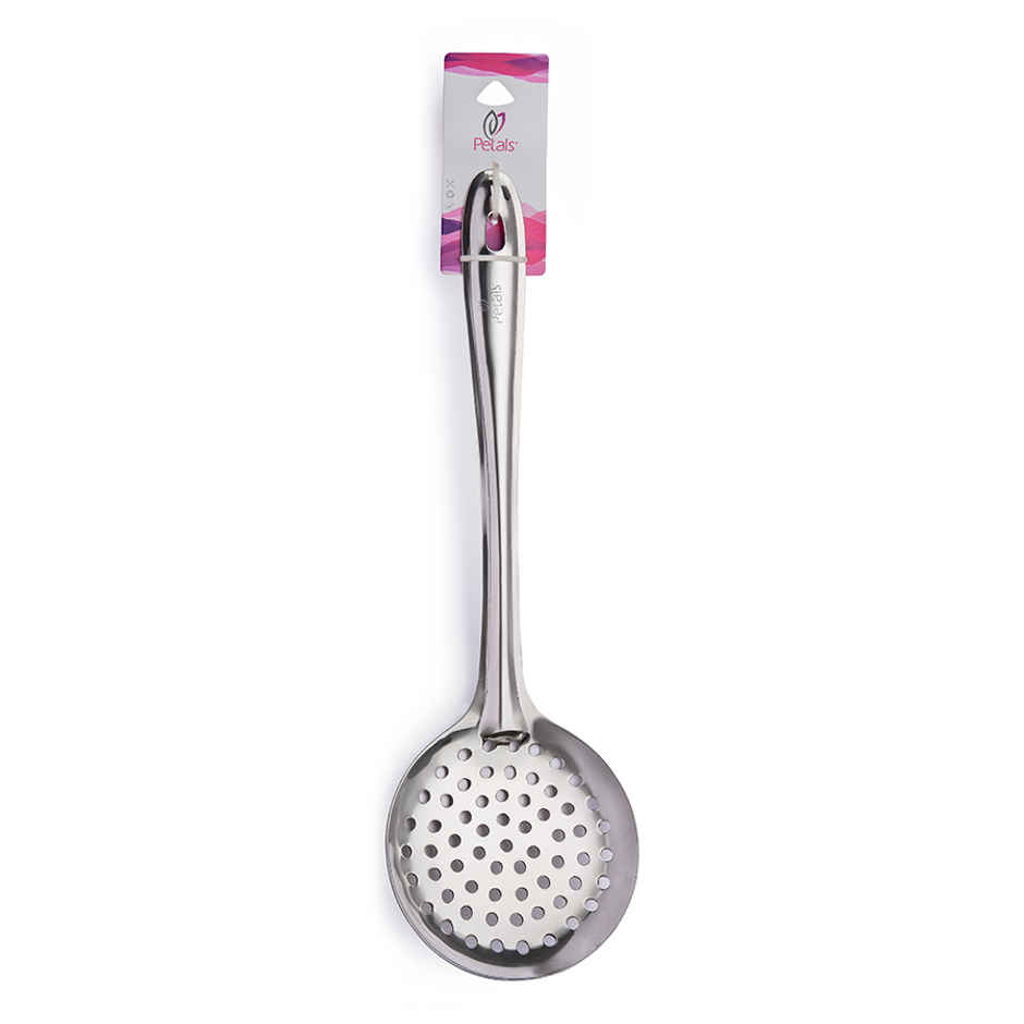 Petals Stainless Steel Cooking/Serving/Spoon/Spatula-Skimmer/Jhara/Strainer/Fryer | 33 cm