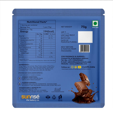 Unifit Chocolate Brownie | Rich and Fudgy | High Protein and Fiber | Guilt-Free Indulgence