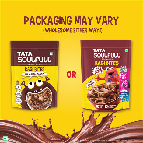 Tata Soulfull Ragi Bites No Maida Choco, Yummy Chocolatey, 7 Grains, Breakfast Cereals