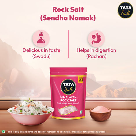Tata Himalayan Rock Pink Salt Pouch, Premium Sendha Namak, With Natural Trace Minerals, Low Sodium, Crystal Salt