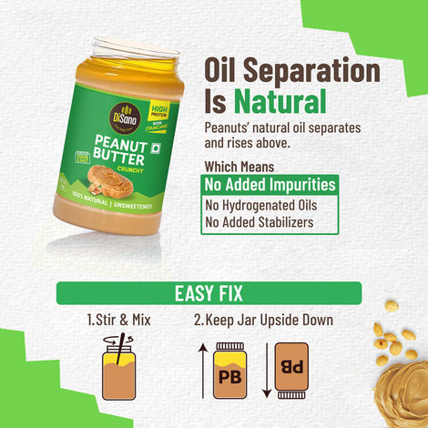 DiSano Natural Peanut Butter - Crunchy, Unsweetened, 28.3% Protein, No Added Sugar,100% Peanut