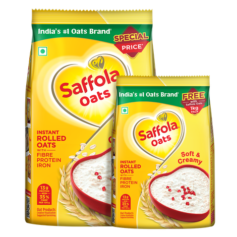 Saffola Oats, Instant Rolled Oats, Soft & Creamy Oats, Power of Protein, Iron & Fibre