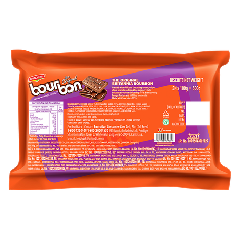 Britannia The Original Bourbon Chocolate Cream Biscuits | Buy 4 Get 1 Free Combo