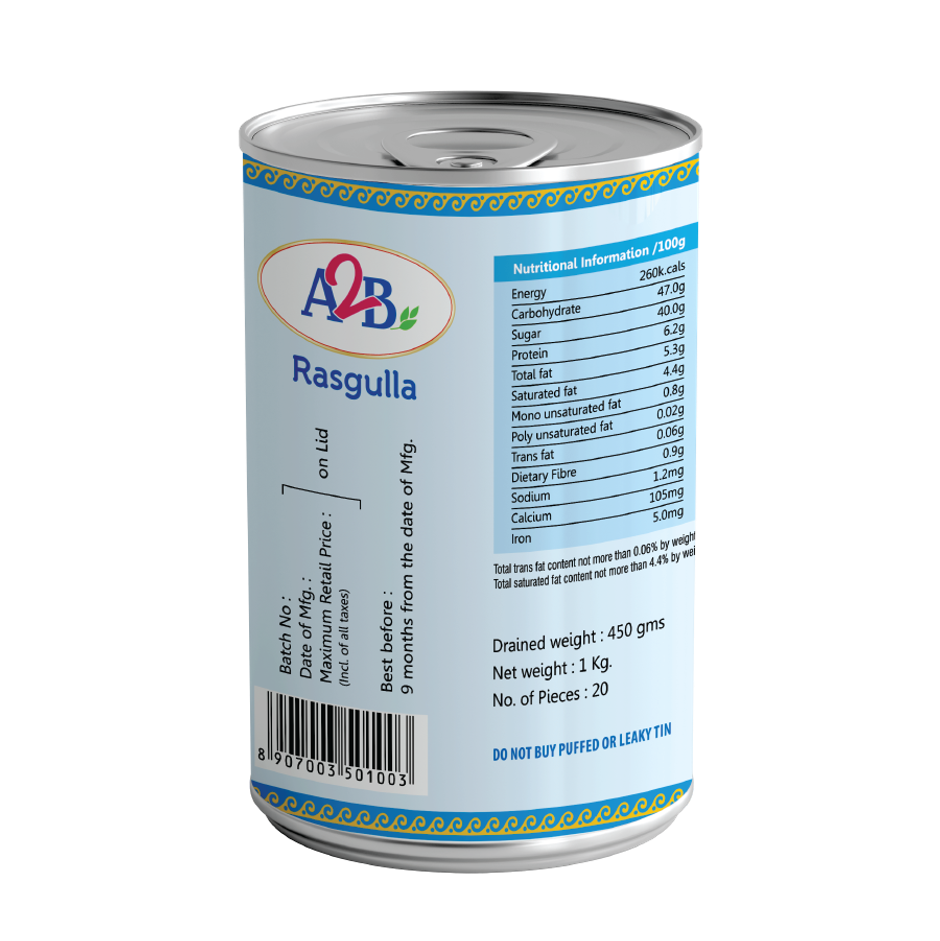 A2B Rasgulla Tin | Soft & Delicious