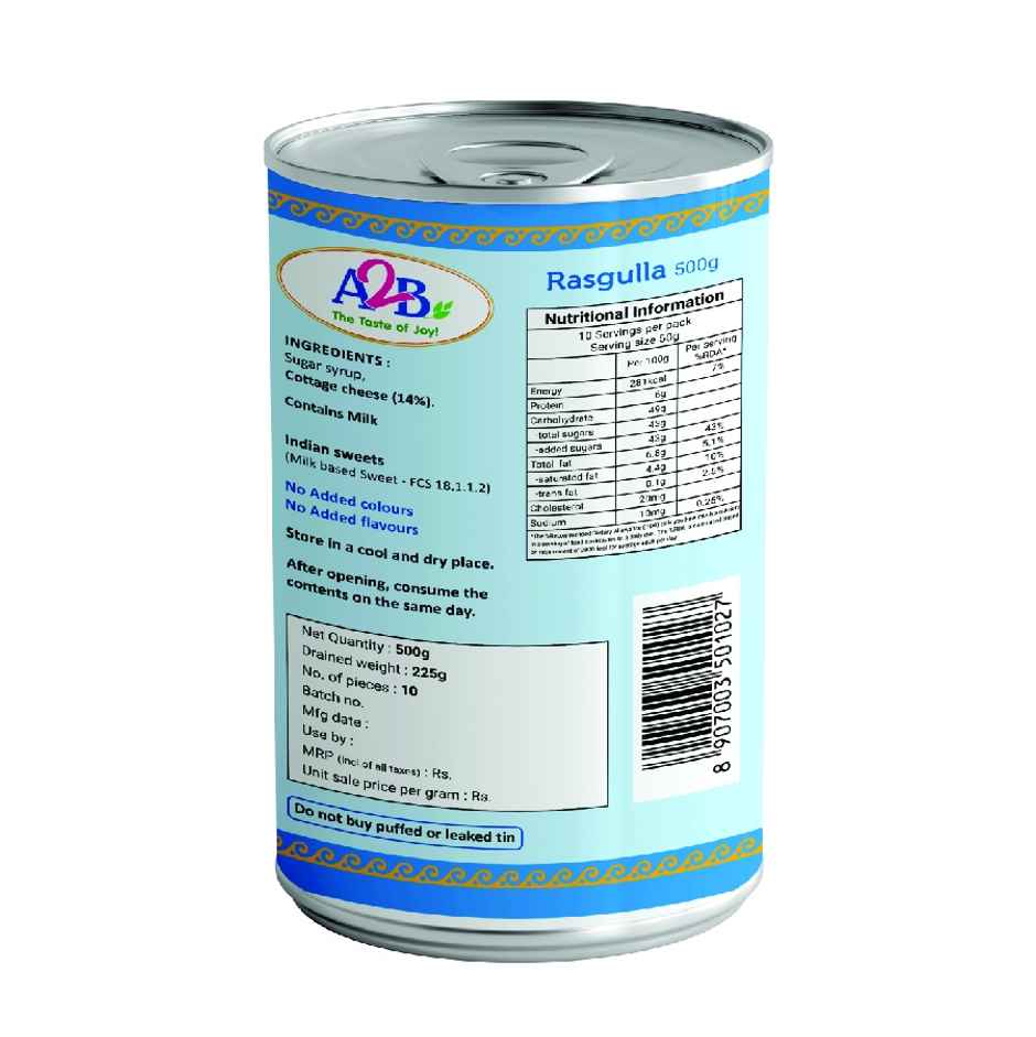 A2B Rasgulla Tin | Soft & Juicy