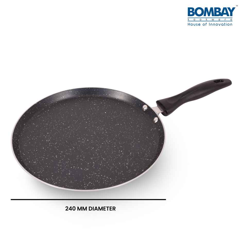 Bombay Kookware Aluminium Non-Stick Dosa Tawa - 24 cm Diameter | Maroon Marble Finish