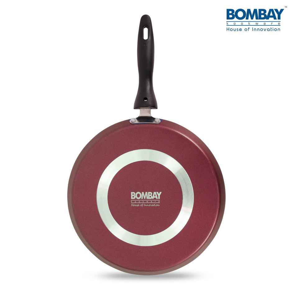 Bombay Kookware Aluminium Non-Stick Dosa Tawa - 24 cm Diameter | Maroon Marble Finish
