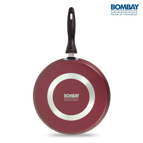 Bombay Kookware Aluminium Non-Stick Dosa Tawa - 24 cm Diameter | Maroon Marble Finish