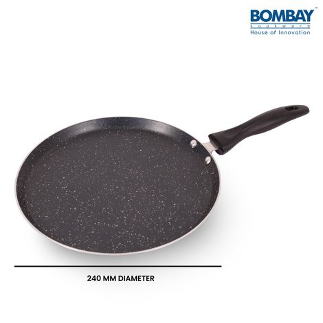 Bombay Kookware Aluminium Non-Stick Dosa Tawa - 24 cm Diameter | Maroon Marble Finish