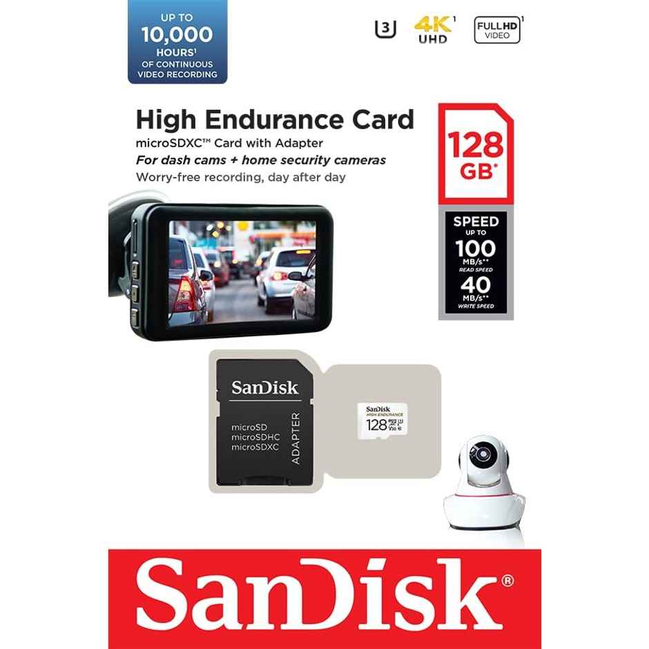 Sandisk High Endurance Microsdxc Card | 128G | Uhs-I,C10,U3,V30 | 100Mb/S R | 40Mb/S W