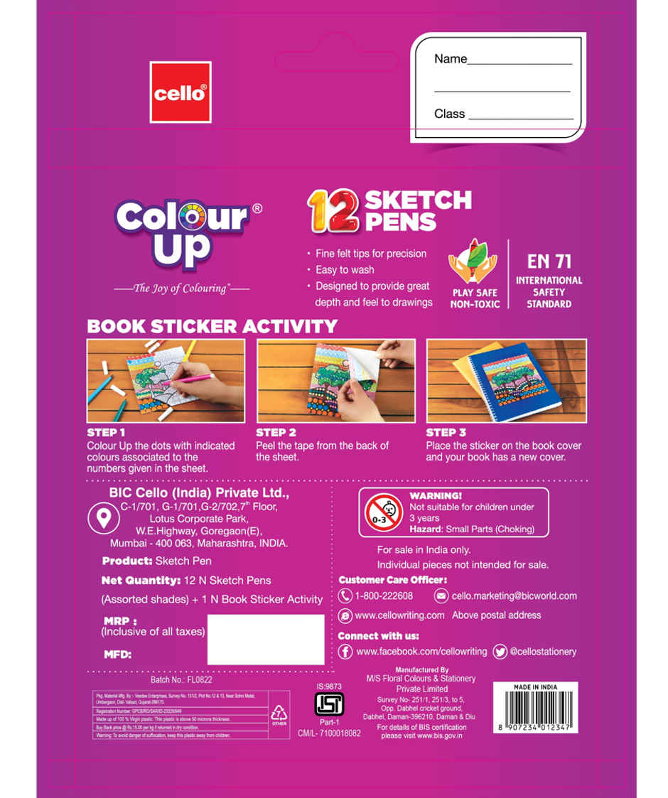 Cello ColourUp 12 Sketch Pens (Return Gift Pack of 10)|Kanjak Gift Set