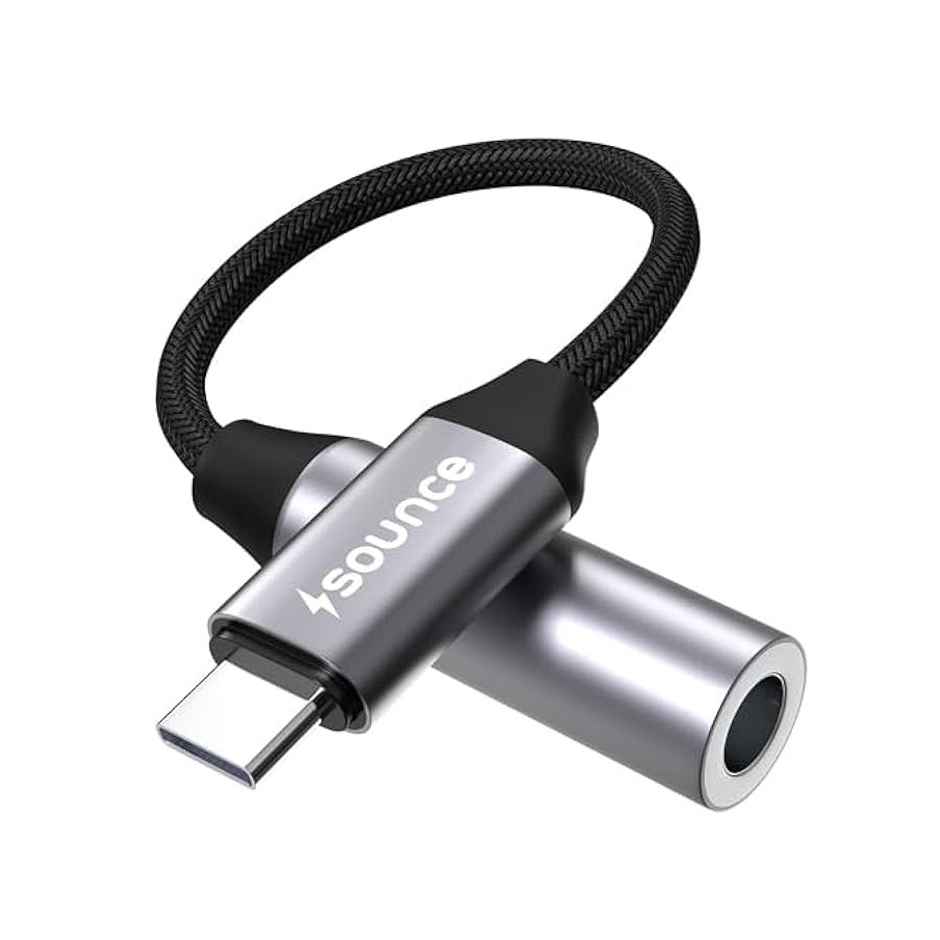 Sounce Type - C To 3.5 mm Female Adapter | Type C Headphone Audio Jack Cable Cord Hi-Fi Dongle - Grey