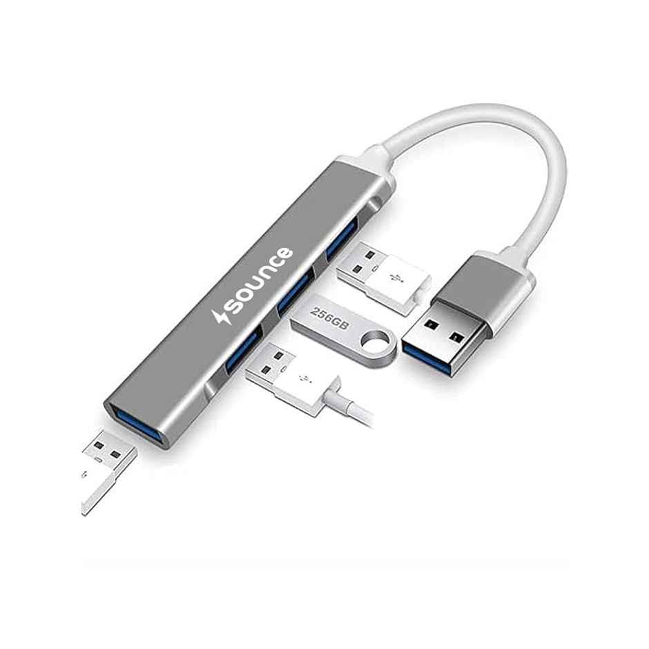 Sounce 4-Port USB 3.0 Hub with Aluminium Shell For Pc-Macbook-Mac Pro-iMac-Surface Pro | Grey
