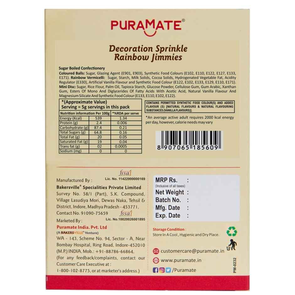 Puramate Rainbow Jimmies Cake Decoration Sprinkles | Combo