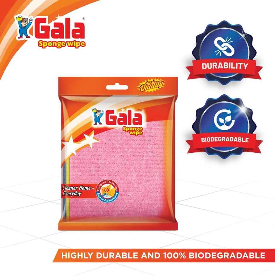 Gala Steel Scrubber Cleaner Home Everyday Scrub(1pc) & Sponge Wipe 3Pcs Set(1pc) Combo