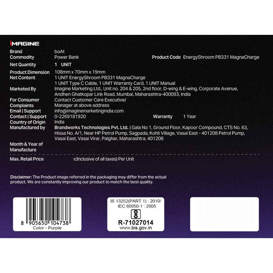 boat EnergyShroom PB331 MagnaCharge Wireless Powerbank | Purple