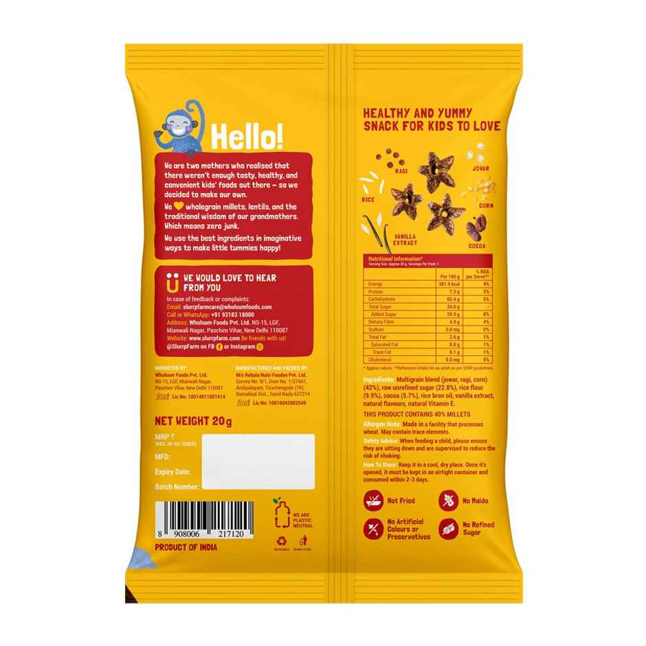 Slurrp Farm Not Fried Choco Ragi Puffs Healthy Snacks Tiffin & Travel Friendly 20 Gram(20gms) & Slurrp Farm Cheese And Herbs Puffs Healthy Snacks With Goodness Of Millets No Maida Not Fried 20 Gram(20gms) Combo