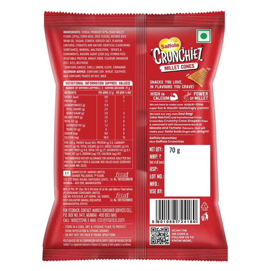 Saffola Crunchiez (Munchiez) Ragi Chips Takatak Tomato, Tasty and Healthy Snacks