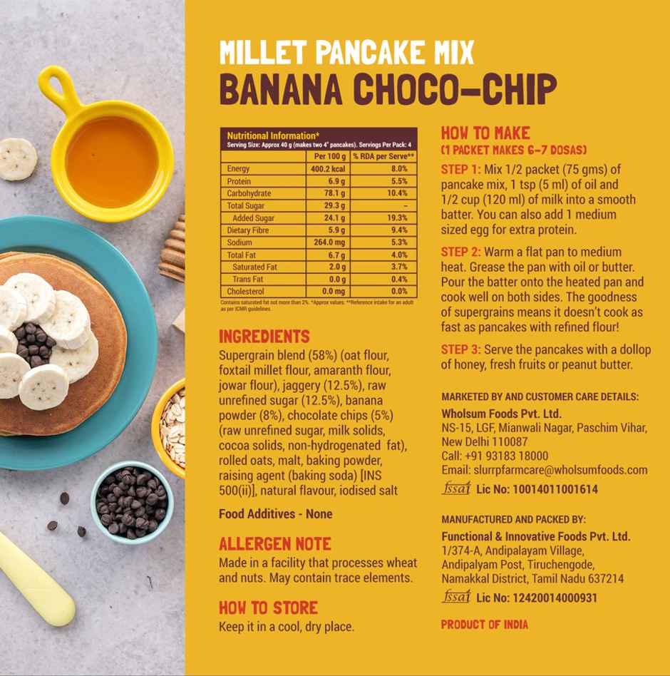 Slurrp Farm Millet Pancake Mix | Banana Choco-Chip and Chocolate | Kids and Adults | Pack Of 2 Combo