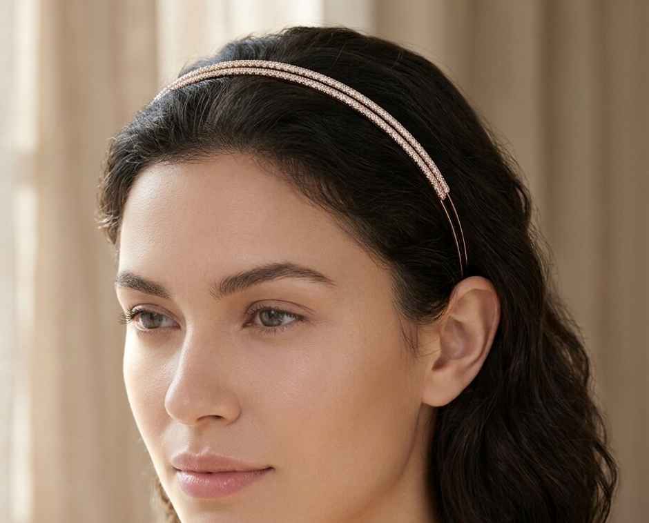 The Opal Factory | Diamante Double Line Hair Band for Girls and Women | 1 Pc | Rosegold