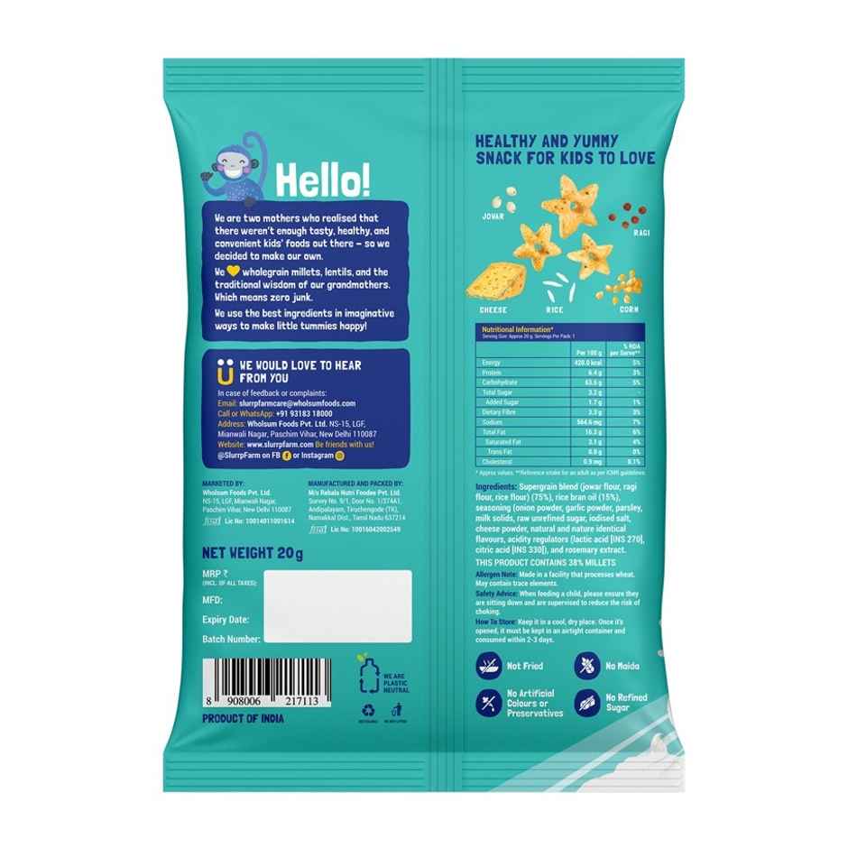 Slurrp Farm Healthy Snacks For Kids, Mighty Puff Cheese & Herbs, Not Fried, No Maida