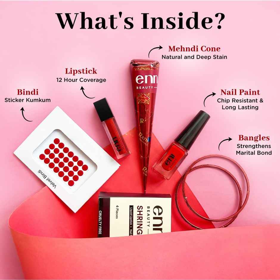 ENN Beauty Shringar Kit Pack Of 4 | Lipstick, Nail Paint, Mehndi, Bindi & Sindoor