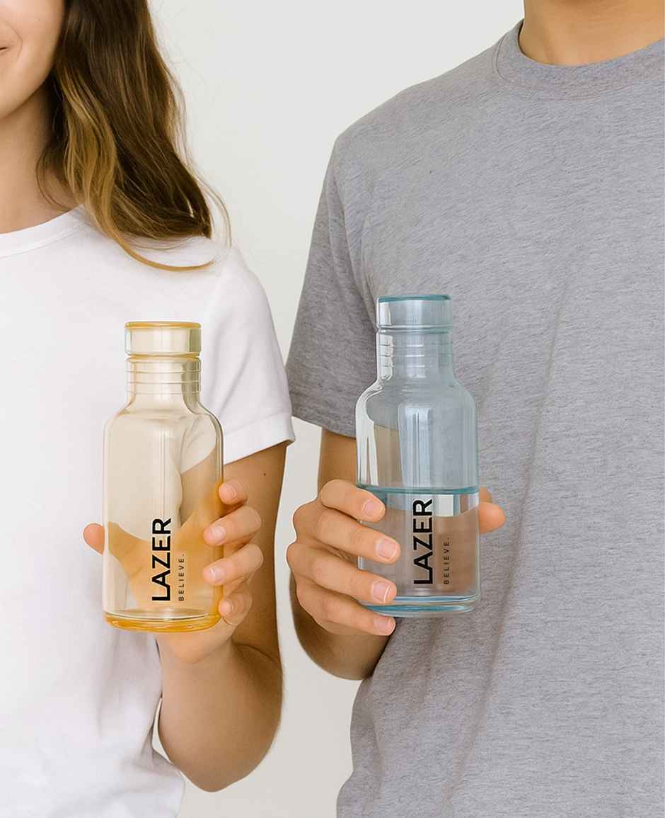 Lazer Pure Borosilicate Glass Water Bottle | BPA-Free, Leak-Proof | Green, Blue, Yellow - 300 ml