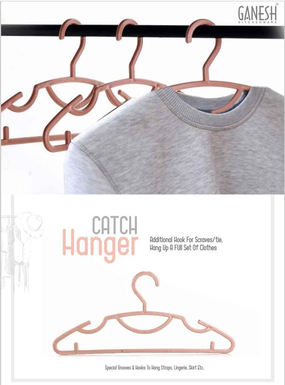 Ganesh Catch Plastic Clothes Hangers Pack Of 6 - Assorted