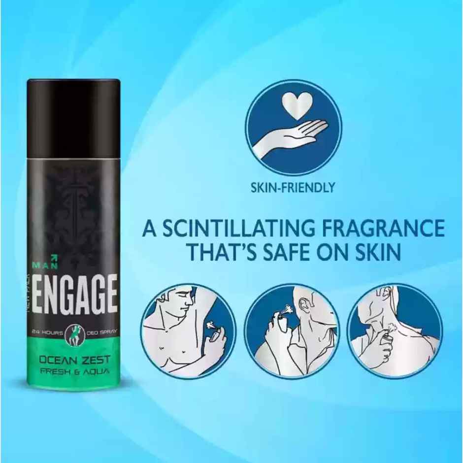 Engage Ocean Zest Deodorant for Men, Citrus & Aquatic, Skin Friendly