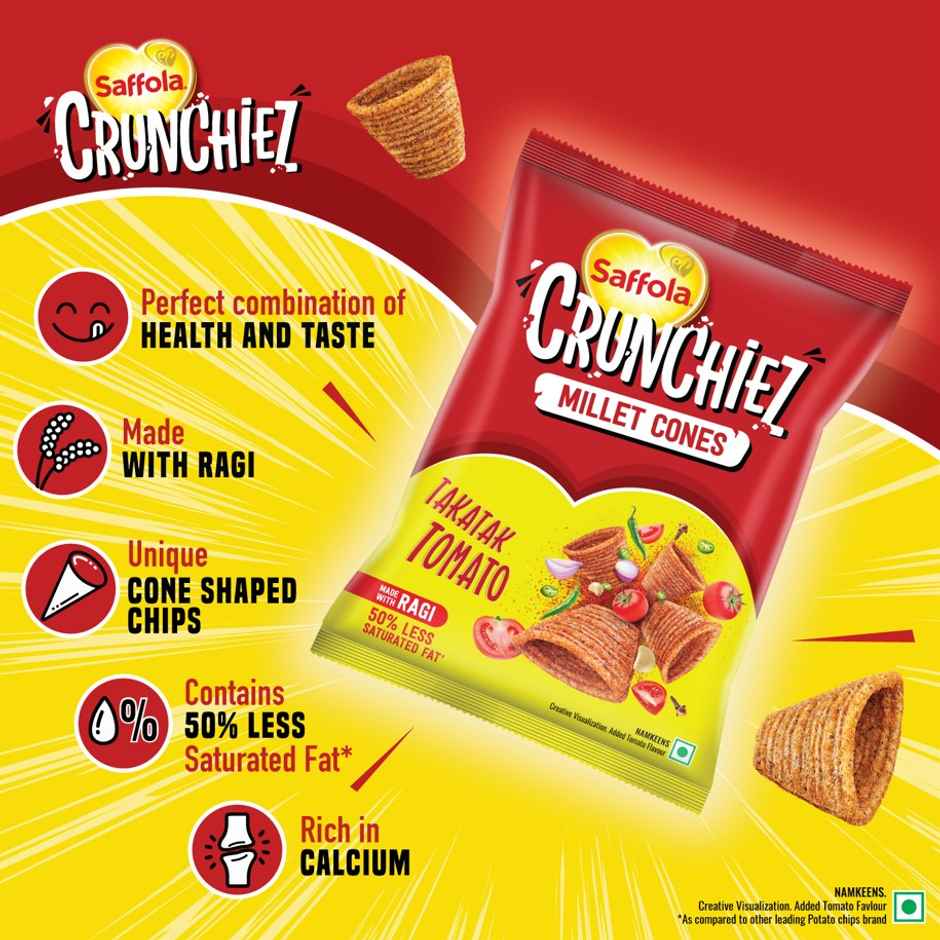 Saffola Crunchiez (Munchiez) Ragi Chips Takatak Tomato, Tasty and Healthy Snacks