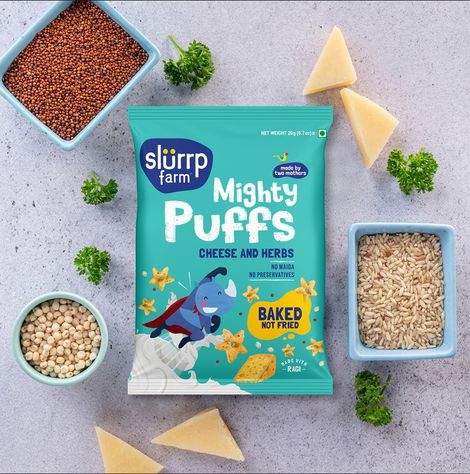Slurrp Farm Healthy Snacks for Kids, Mighty Puff Cheese & Herbs, Not Fried, No Maida