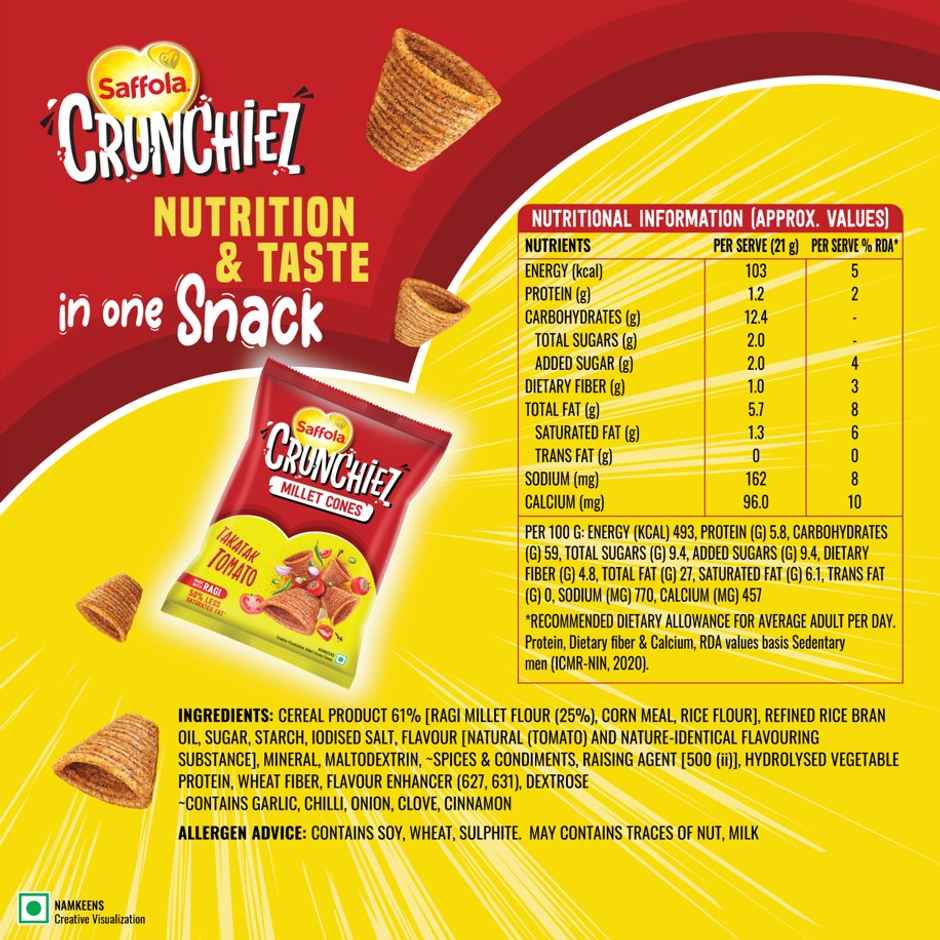 Saffola Crunchiez (Munchiez) Ragi Chips Takatak Tomato, Tasty and Healthy Snacks