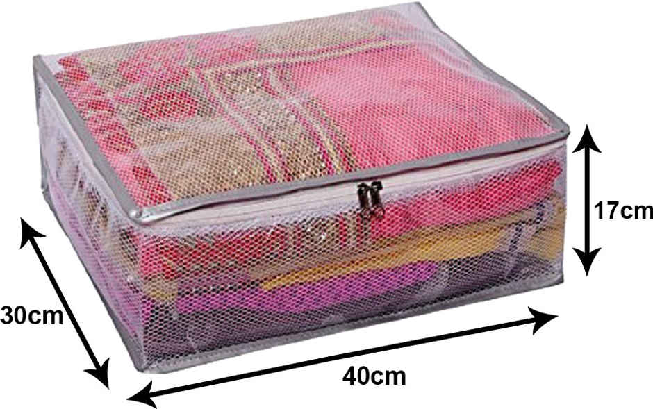 Kuber Industries Pack of 2 PVC Transparent Net Saree Covers With Zip For Clothes | Dresses (Grey)