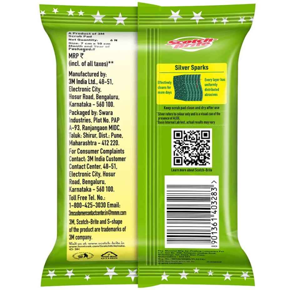 Scotch Brite Silver Sparks Scrub Pad (Pack of 6)