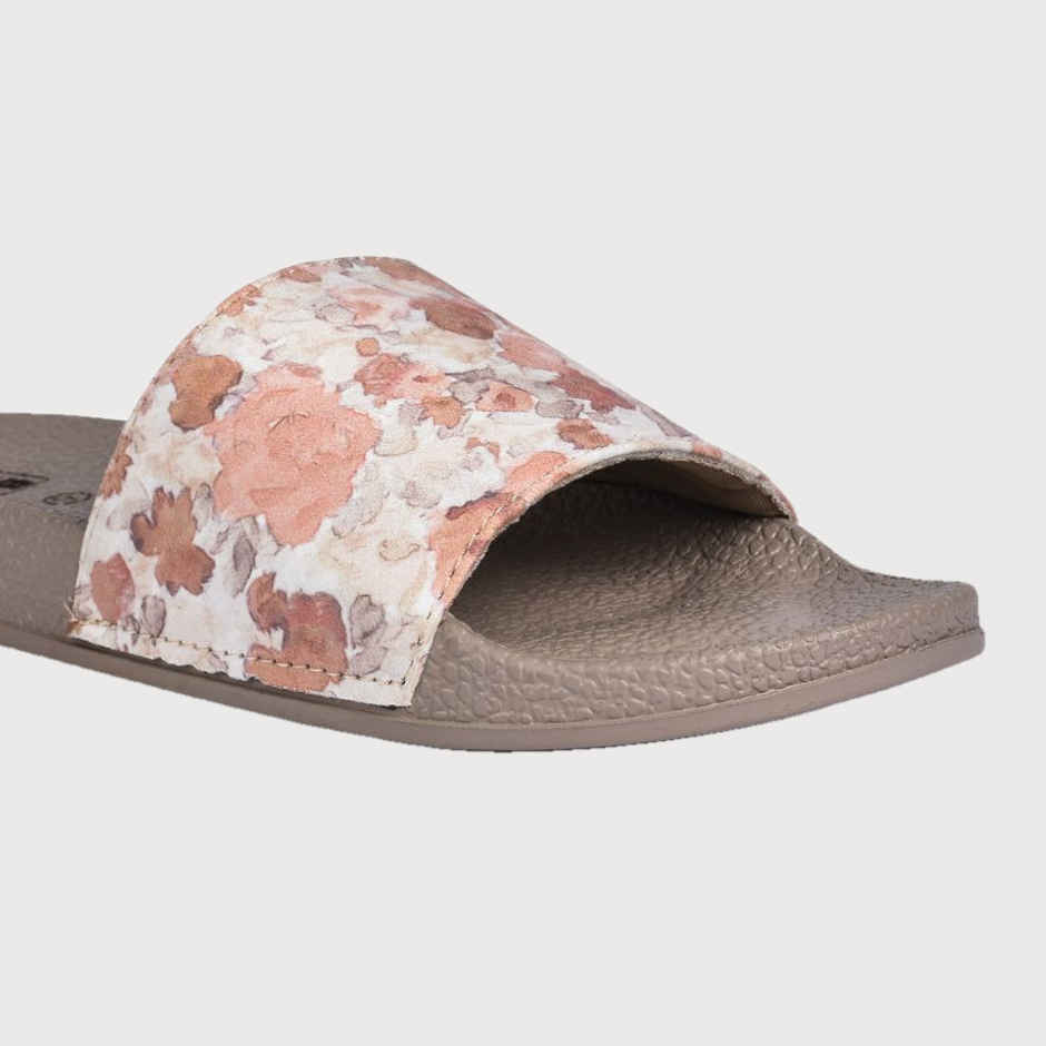 Paragon Cushion Comfort Tan Floral Slides For Women | Tan | UK 4