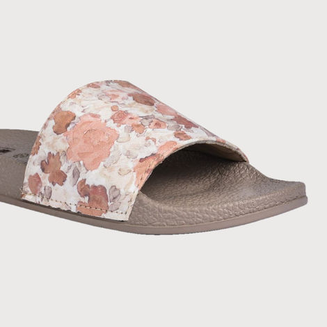 Paragon Cushion Comfort Tan Floral Slides For Women | Tan | UK 4