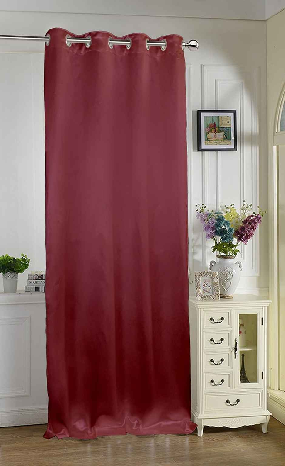 Lushomes Satin Curtain - Burgundy | 7.5 ft | 8 Metal SS Eyelets | 4.5 x 7.5 ft