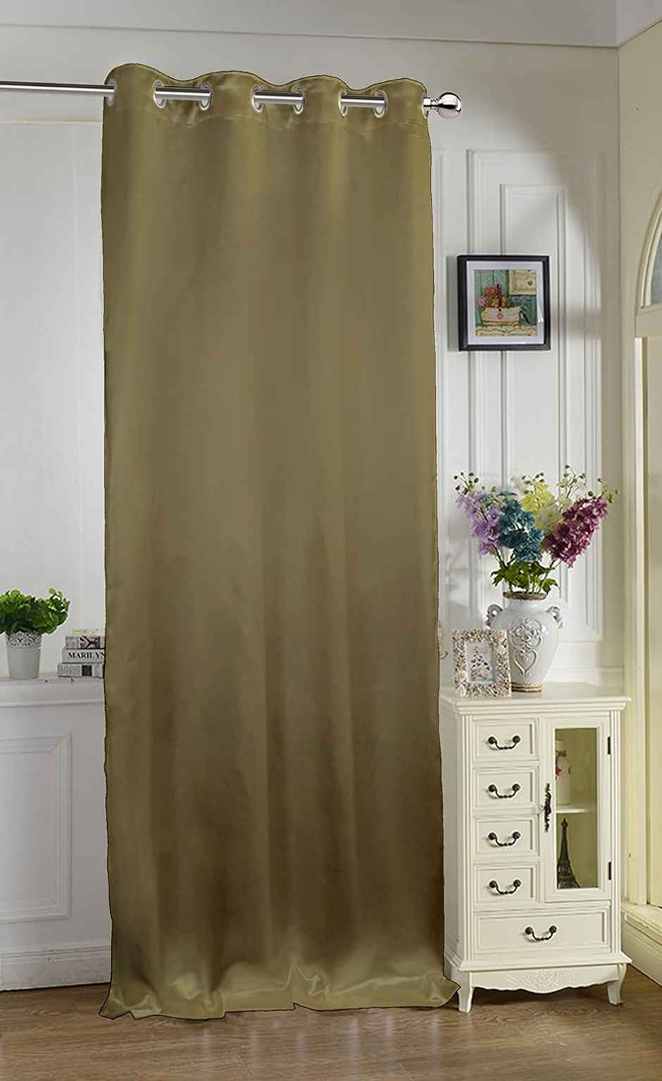Lushomes Satin Door Curtain - Brown | Plain | 7.5 ft | 8 Metal SS Eyelets | 54 x 90 inch