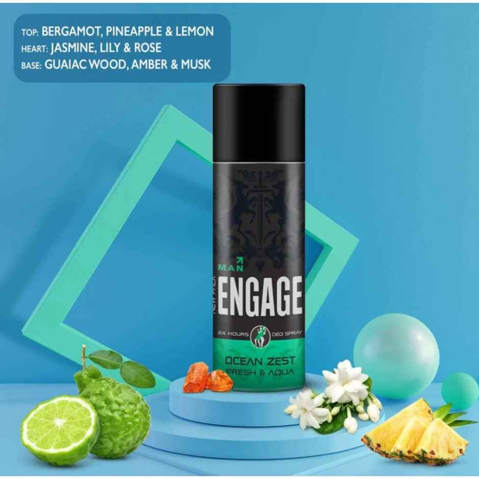 Engage Ocean Zest Deodorant for Men, Citrus & Aquatic, Skin Friendly