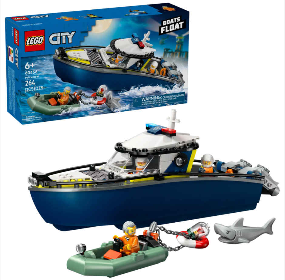 LEGO City Police Boat Chase Toy with a Floatable Speedboat and Dinghy 60456 Building Blocks Toys