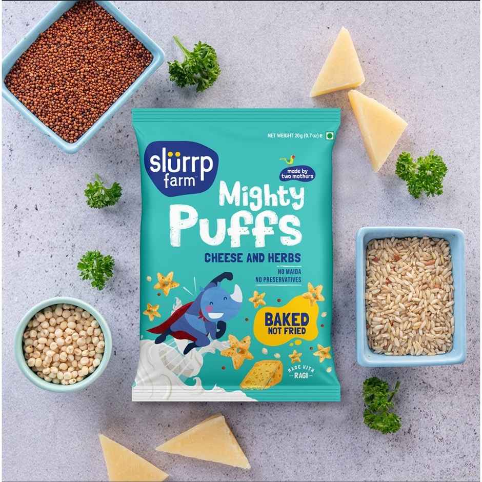 Slurrp Farm Healthy Snacks For Kids, Mighty Puff Cheese & Herbs, Not Fried, No Maida