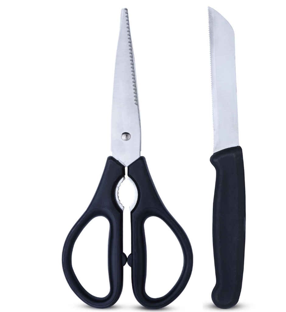Anjali Kitchen Scissor & Knife 2Pcs Cutting Set (Black)