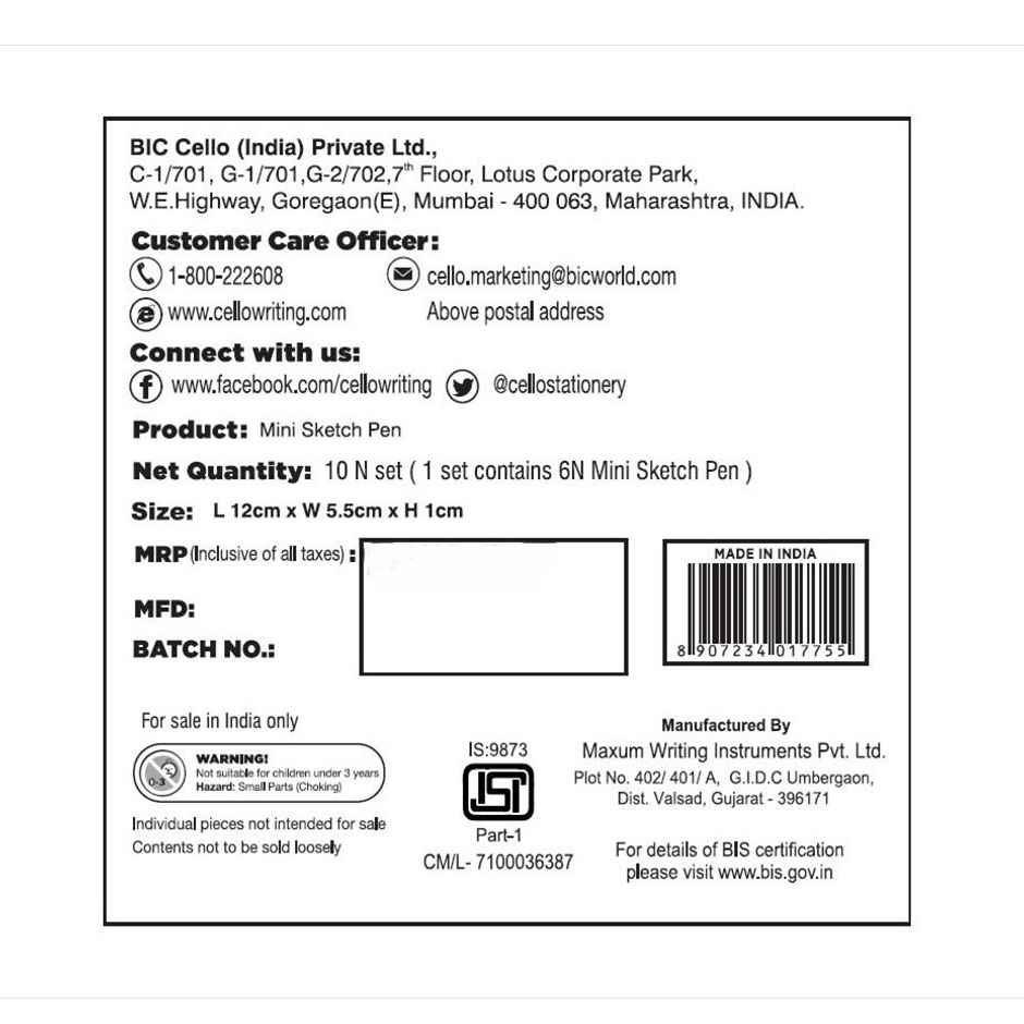 Cello ColourUp 6 Mini Sketch Pens | Return Gift | Pack of 10