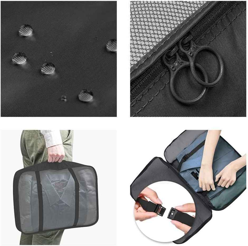 Lazer Polyester Travel Organizer Bag 3 Packing Cubes + 3 Pouches + 1 Toiletry Organizer Bag | Black