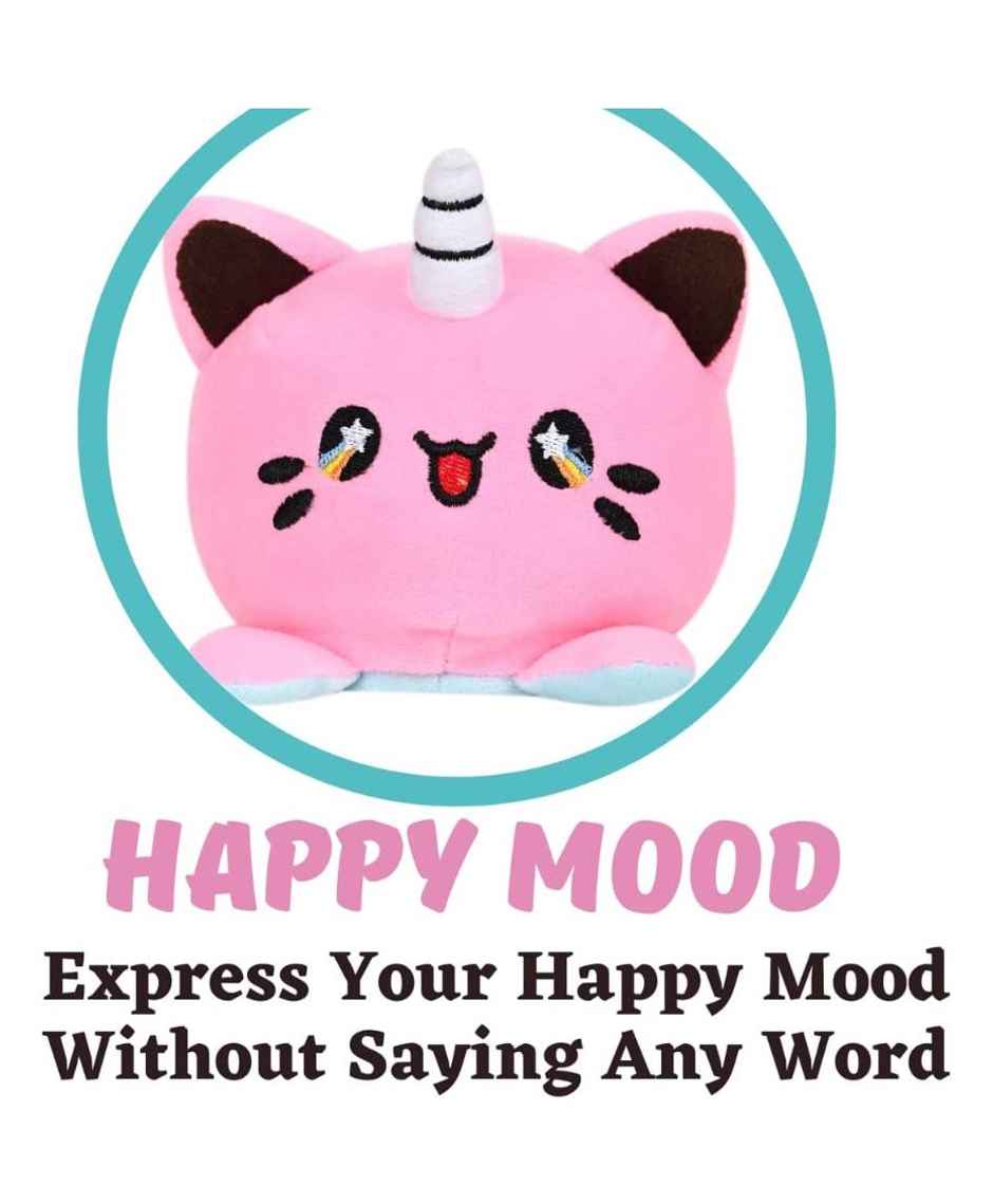 DearJoy Reversible Happy & Sad Unicorn Cat Soft Toy - Pink & Blue