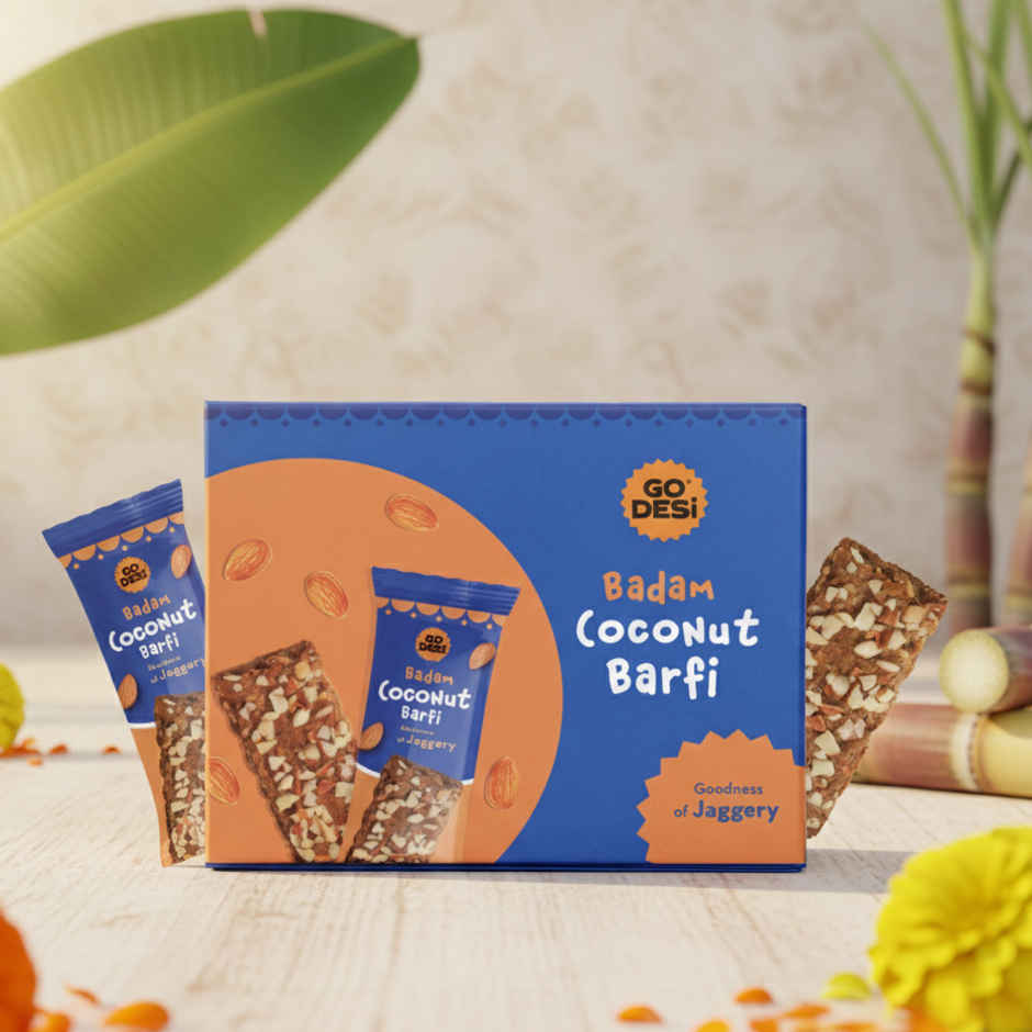 Badam Coconut Barfi, 8 Pcs | Burfi | Sweets | By Go Desi (96g) & Pista Coconut Barfi, 8 Pcs | Burfi | Sweets | By Go Desi (96g) Combo